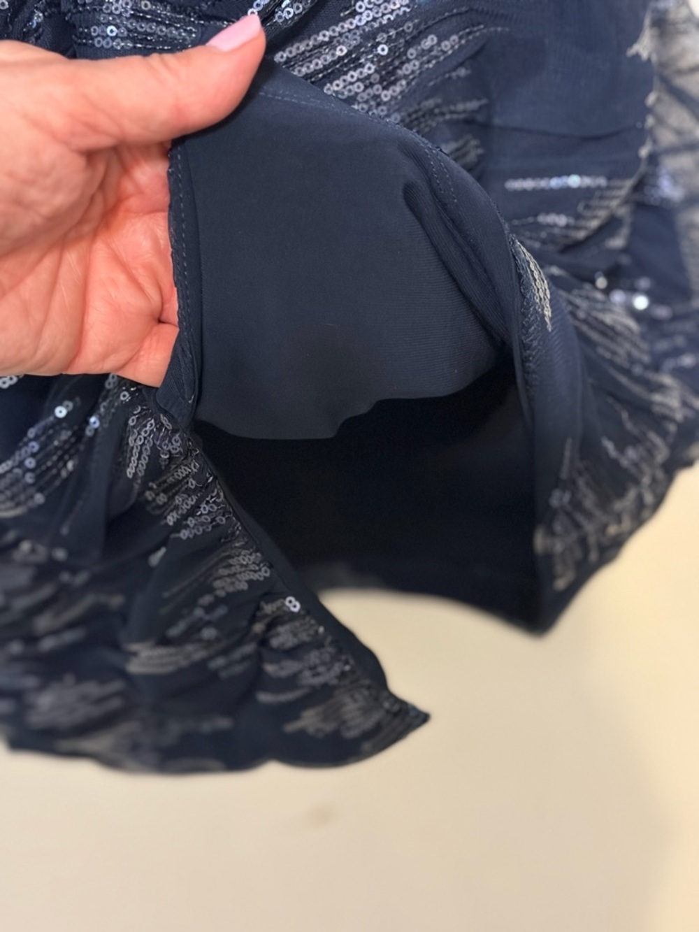 Ralph Lauren Navy Sequin Ruched V-Neck Dress - Picture 6 of 9